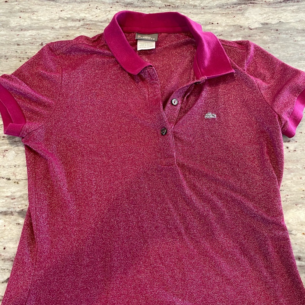 Magenta sparkly Lacoste polo